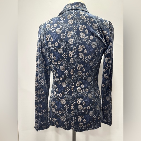 Navy blue beige floral print CAROLINA BELLE long sleeve blazer jacket XS - Picture 5 of 16